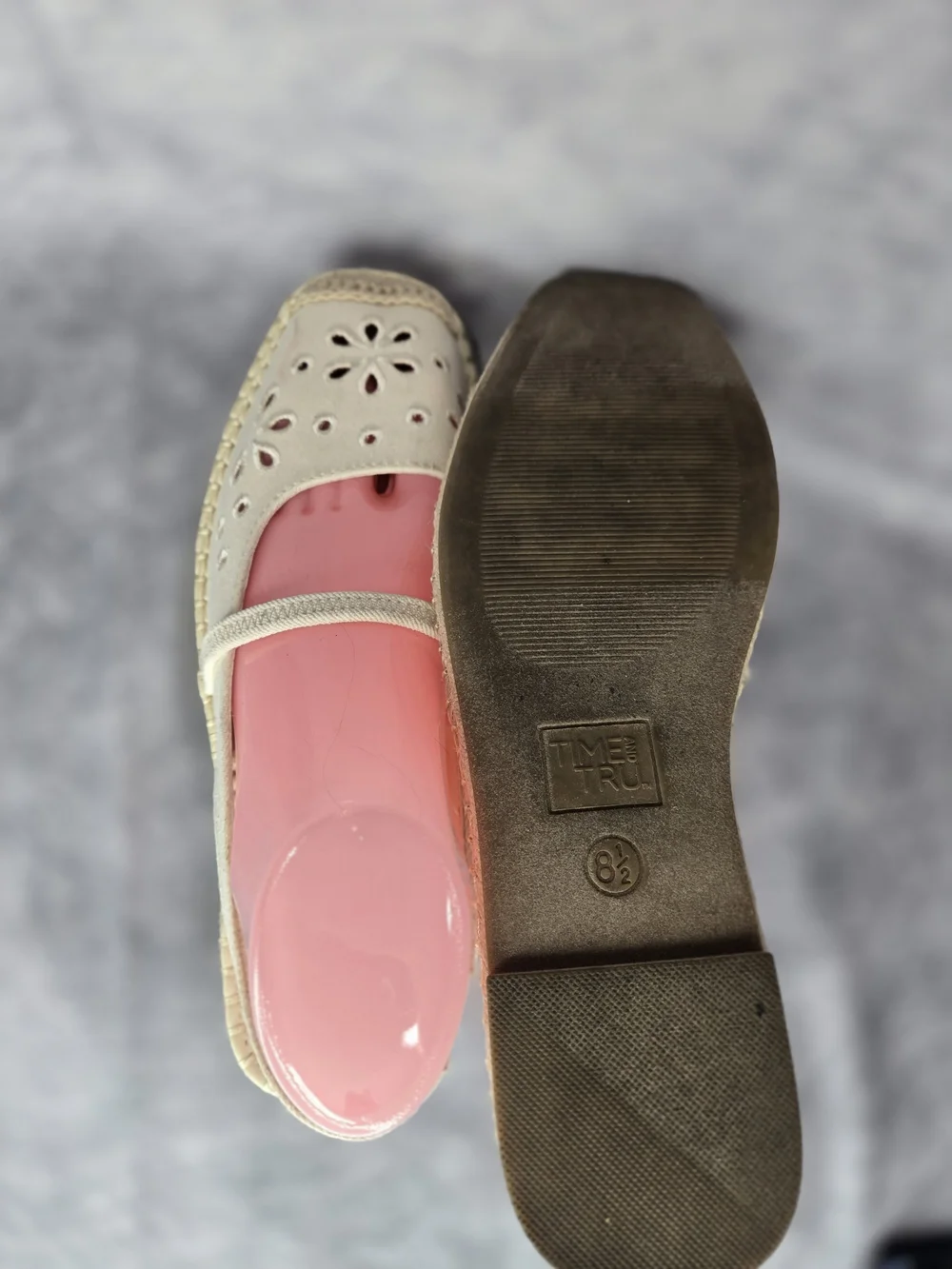 Time and Tru Cream Mary Jane Espadrille Flats with Floral Cutouts
